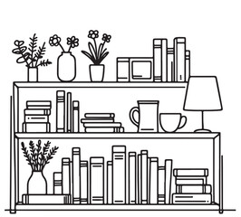 Obraz premium Bookshelf furniture line icon vector