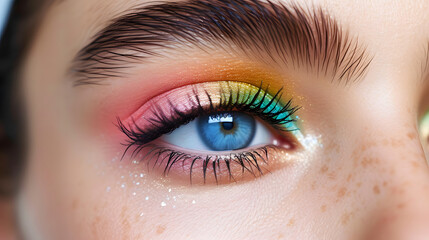 Obraz premium Rainbow Eyeshadow Makeup on Blue Eye Closeup