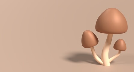 Mushroom 3d render icon. 3D autumn mushroom. Mushroom food icon. Farm and agriculture icon. 3D rendering