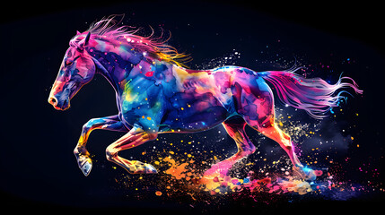 Horse with colorful splashes on isolated background, Generative Ai