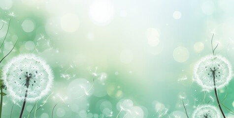  dandelions in a grass with green bokeh