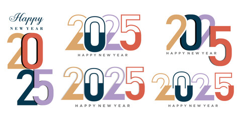 Big Set of 2024 Happy New Year logo text design. 2025 number design template. Vector illustration