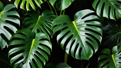 Monstera deliciosa leaves with dew drops look super realistic