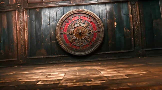 Medieval shield wall decoration zooming-in animation