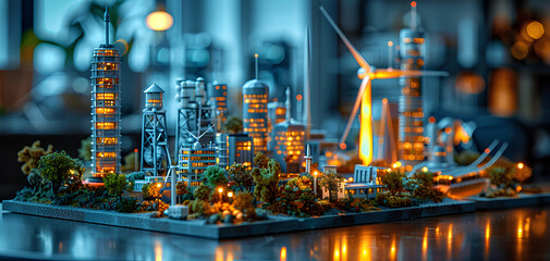 Fototapeta na wymiar miniature city green with turbin electric concept modern future