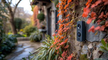 Detailed shot of a smart doorbell being installed equipped with a camera and twoway communication for added security.