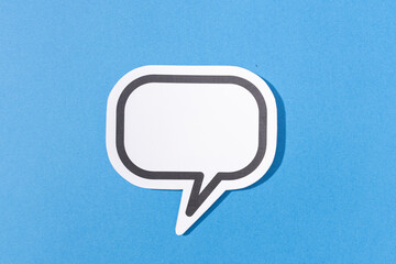 Blank Speech Bubble isolated on blue background. Mock up template