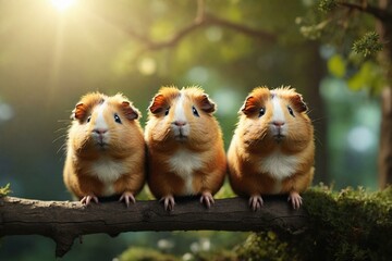 Obraz premium Close-up of chubby little guinea pigs standing on tall branches