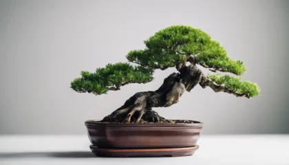 Fotobehang bonsai tree in pot, isolated white background, copy space for text  © abu