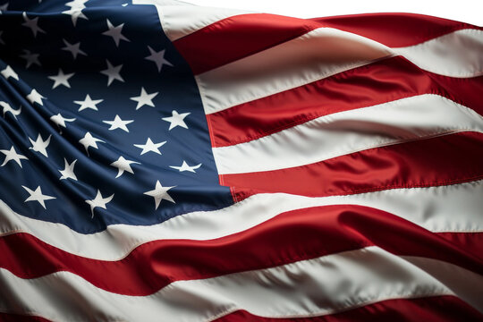 The American Flag Waves in the Wind. The American flag flutters proudly in the wind against a Transparent background , displaying its vibrant colors.
