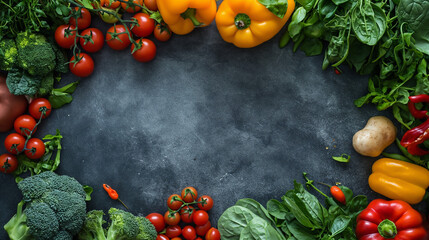 Fresh vegetables and fruits displayed on a market table, a colorful and healthy meal option - obrazy, fototapety, plakaty