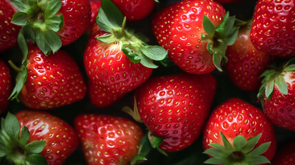 Fresh strawberries on display at the market, bursting with sweetness and vibrant red color