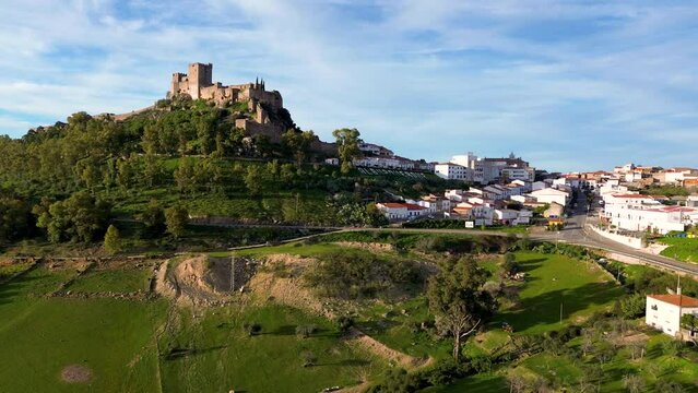 Aerial view from a Drone in Alburquerque, historical village of Badajoz,Extremadura, Spain - 4k Video
