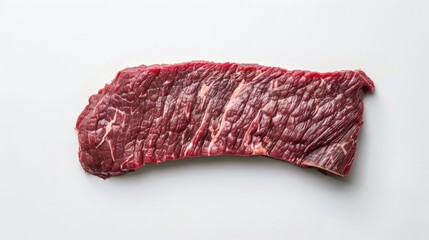 Flank Steak isolated on white background, Australian wagyu beef,steak,beefsteak, beef isolated. Top view