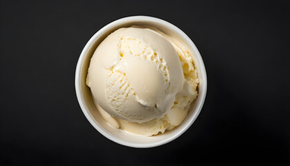 Single Scoop of Rich vanilla Ice Cream top view on black background