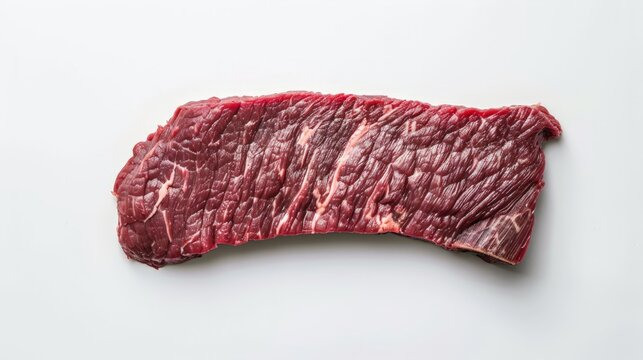 Flank Steak isolated on white background, Australian wagyu beef,steak,beefsteak, beef isolated. Top view