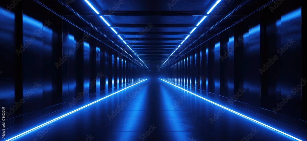 Sticker Futuristic Blue Lit Corridor in Modern Design