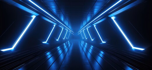 Futuristic Corridor with Blue Neon Lights
