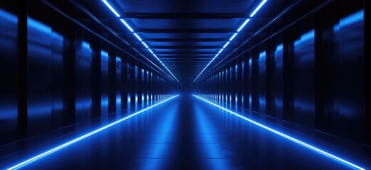 Futuristic Blue Lit Corridor in Modern Design
