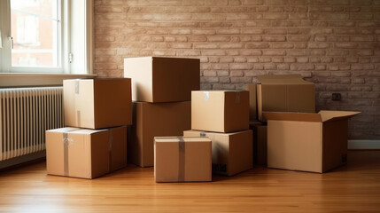 Cardboard Boxes in Empty Room During Moving Day