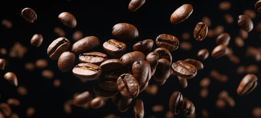 Fresh Roasted Coffee Beans Floating in Air
