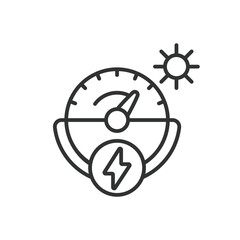 Solar Power Indicator icon in line design. Power, indicator, sun, energy, panel, icon, system, renewable, display isolated on white background vector. Solar Power Indicator editable stroke icon.