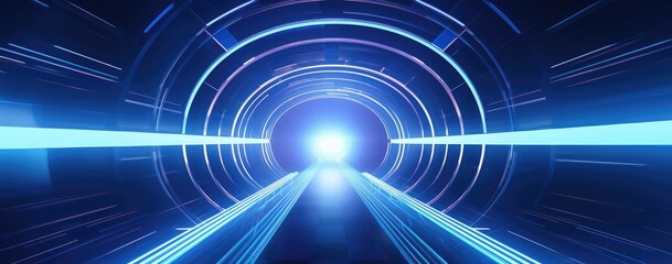 Fototapeta premium Futuristic Neon Tunnel with Light at the End
