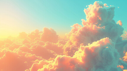 An awe-inspiring vista of a blue sky adorned with soft gradient orange gold clouds - obrazy, fototapety, plakaty