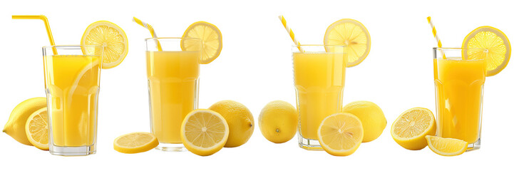 Set of fresh lemon juice isolated on transparent background