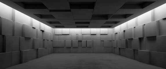 Futuristic Black Minimalist Room with Geometric Design