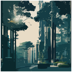 Obraz premium A vector artwork that seamlessly blends elements of nature with futuristic technology, portraying a harmonious coexistence between the organic and the mechanical. 
