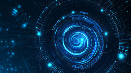 An intricate vector HUD design featuring concentric circles and radial lines in shades of electric blue