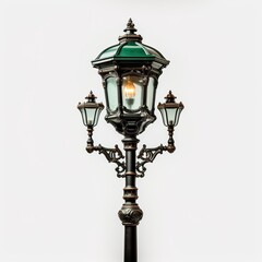 Fototapeta na wymiar Close image of a vintage classic cast iron city street lantern isolated on white background
