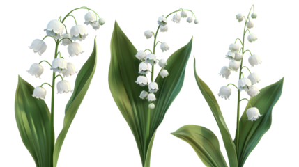 Isolated Lily Of Valley Against A Transparent Background, A Spring Themed Background And Plant. May, Nature and Mother's Day Background