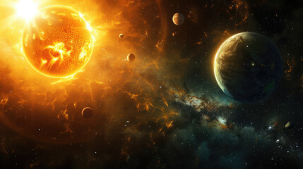 the sun in the solar system illuminates planet earth, global warming concept, stars, astrology