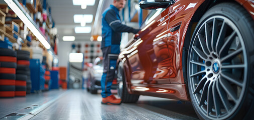 photo of a car repair shop, car tire repair, car tire mechanic