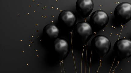 black matte balloons, birthday banner, holiday congratulations for a man - obrazy, fototapety, plakaty