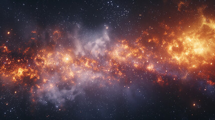 Brilliantly lit fireworks against the blurry expanse of the Milky Way - obrazy, fototapety, plakaty