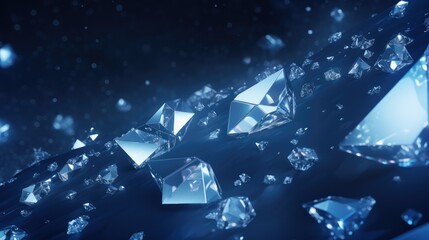 Sparkling Diamonds Scattered on a Dark Blue Surface - obrazy, fototapety, plakaty
