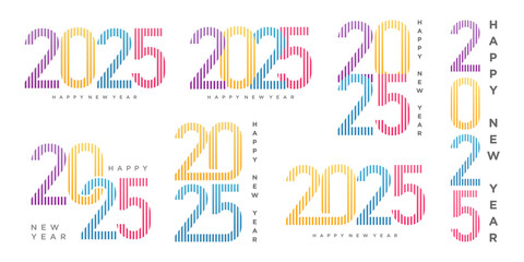 Big Set of 2025 Happy New Year logo text design. 2025 number design template. Vector illustration