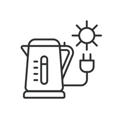 Solar Kettle icon in line design. Kettle, icon, water, heat, sun, energy, boil, hot, portable isolated on white background vector. Solar Kettle editable stroke icon.