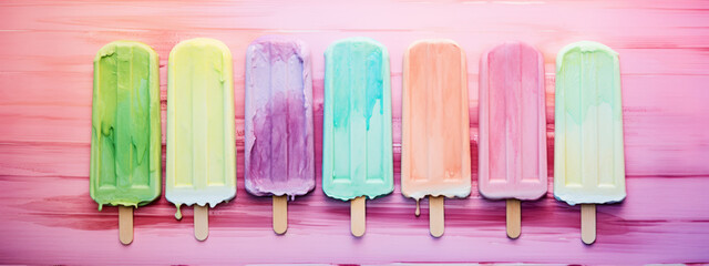 Set of various colorful fruit and berry popsicles
