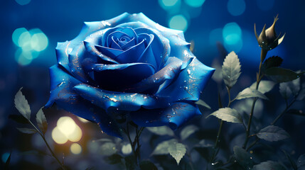 Rose flower illustration, floral banner with roses and bokeh glow