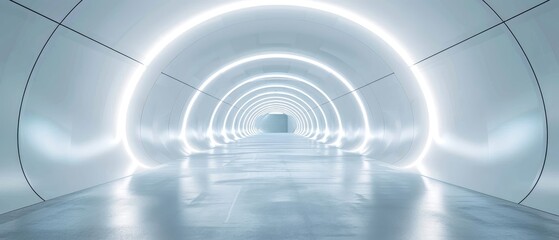 Futuristic White Tunnel with Glowing Lights
