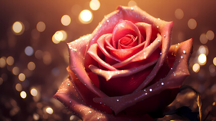 Rose flower illustration, floral banner with roses and bokeh glow