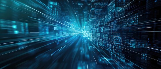 Obraz premium High-Speed Data Stream in Futuristic Digital City
