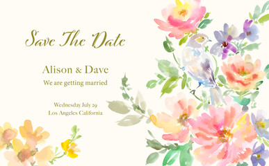 水彩で描いた鳥と草花のインビテーション用イラスト