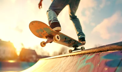 Fotobehang Skateboarder in a skatepark © Zedx