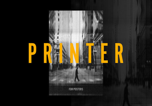 Distorted Printer Poster Photo Effect Mockup