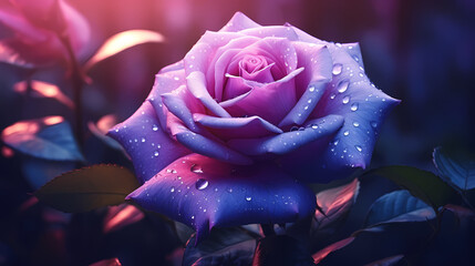 Rose flower illustration, floral banner with roses and bokeh glow